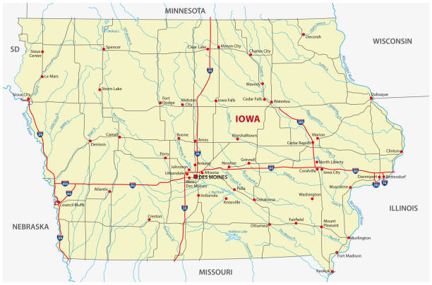 iowa road map iowa road vector map iowa stock illustrations