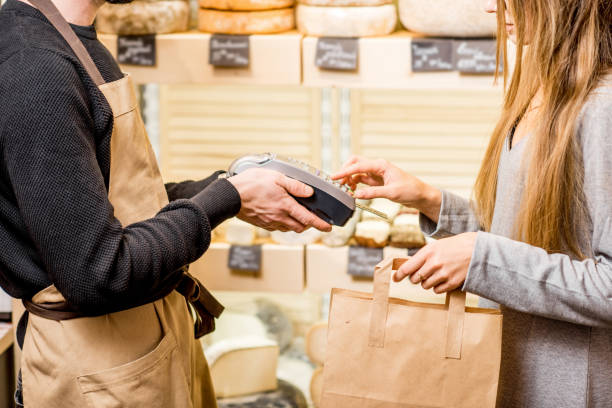 istock Paying with card in the food store 886958264