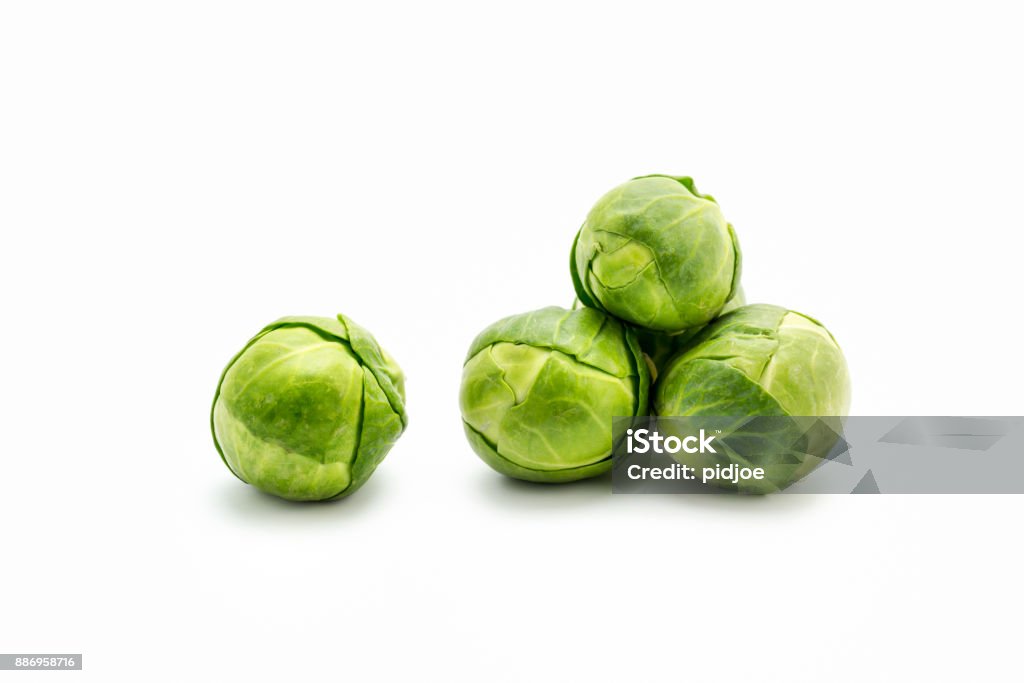 Fresh green Brussels sprouts isolated on white background Brussels Sprout Stock Photo