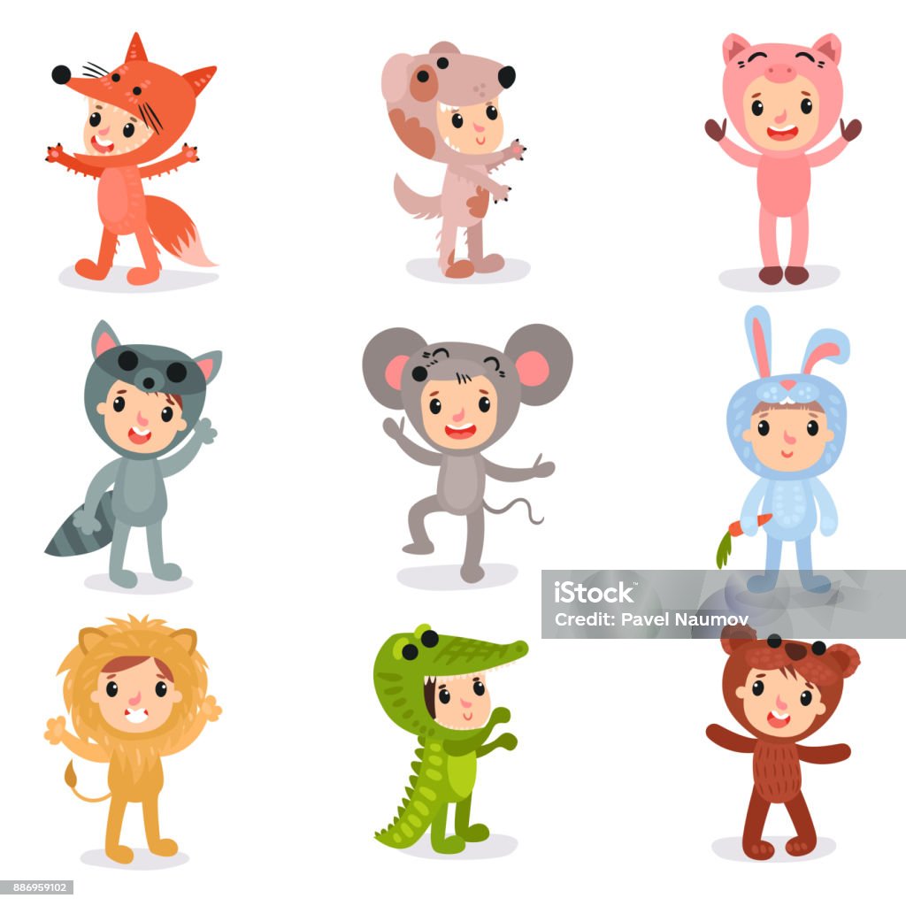 Ilustración de Conjunto De Dibujos Animados Niños Poco Personajes En Disfraces De Animales Fox Cachorro Cerdo Mapache Ratón Conejo León Cocodrilo Y Oso Diseño Vectorial Plana Aislados y más Vectores Libres de Ilustración de Conjunto De Dibujos Animados Niños Poco Personajes En Disfraces De Animales Fox Cachorro Cerdo Mapache Ratón Conejo León Cocodrilo Y Oso Diseño Vectorial Plana Aislados y más Vectores Libres de