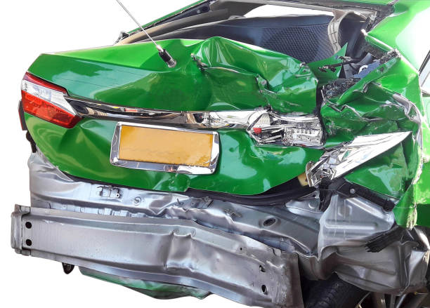 istock Behind of the green car accident 886972418