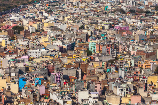 A lot of colored buildings, top view.