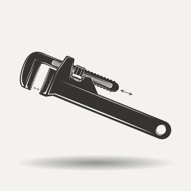 illustrations, cliparts, dessins animés et icônes de signe de clé monochrome - adjustable wrench