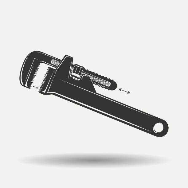 ilustrações de stock, clip art, desenhos animados e ícones de monochrome wrench sign - adjustable wrench illustrations