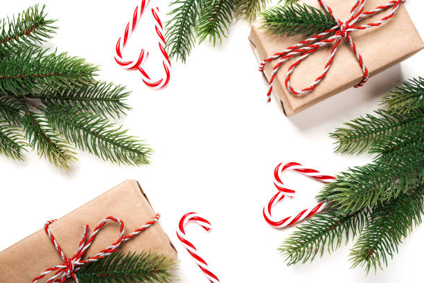 istock Christmas vintage gifts with tree and candy 886986764