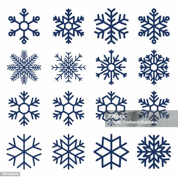 Set Di Fiocchi Di Neve Vettoriali Texture Fiocco Di Neve Per La Decorazione Simbolo Geometrico Della Neve - Immagini vettoriali stock e altre immagini di Fiocco di neve