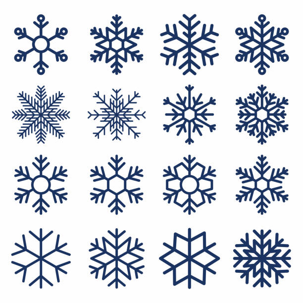 zestaw wektorowych płatków śniegu. tekstura płatka śniegu do dekoracji. geometryczny symbol śniegu - christmas ornament christmas blue decoration stock illustrations