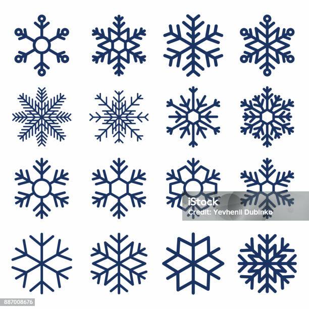 Vetores de Conjunto De Flocos De Neve De Vetor Textura De Floco De Neve Para A Decoração Símbolo Geométrico De Neve e mais imagens de Floco de Neve