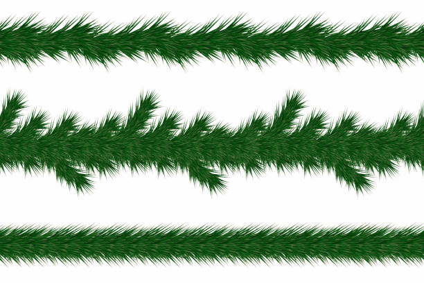Christmas garland with fir branches. Set of green christmas tree branches borders isolated on white background Christmas garland with fir branches. Set of green christmas tree branches borders isolated on white background. Holiday background. Vector pine garland stock illustrations