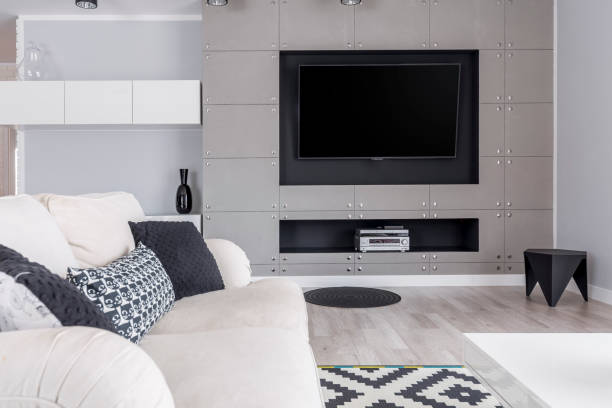 istock Grey living room with TV 887027976