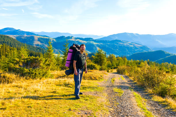 Man enjoy landscape view in mountains
