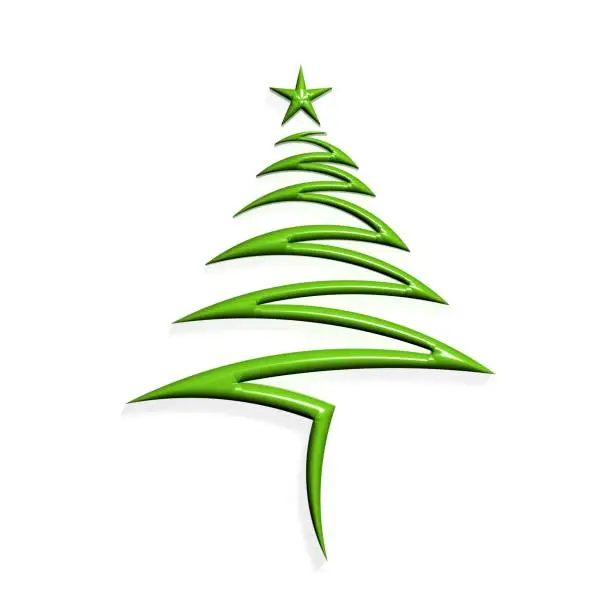 Photo of Christmas Tree with Star. 3D Render illustration