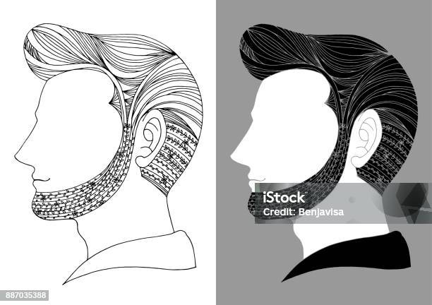 Smart Men Hair Style Barber Shop Vector Illustration Design Drawing Hand Drawn Stock Illustration - Download Image Now