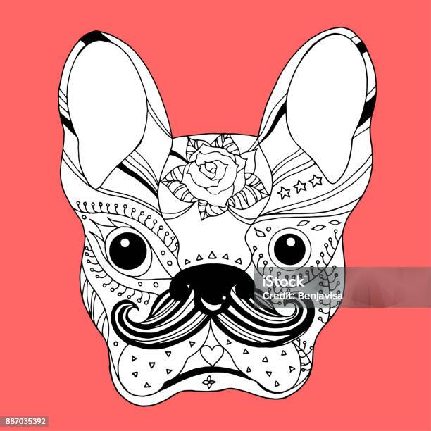 French Bulldog Sugar Skull Frenchie Cute Dog Day Of The Dead Vector Illustration Design Hand Drawn Stock Illustration - Download Image Now