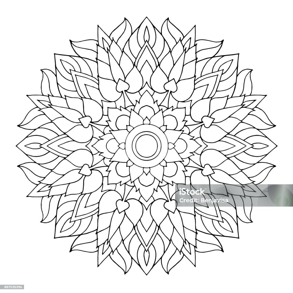 chakra mandala icon symbol, flower floral, vector hand drawn, illustration design concept sign drawing Coloring stock vector