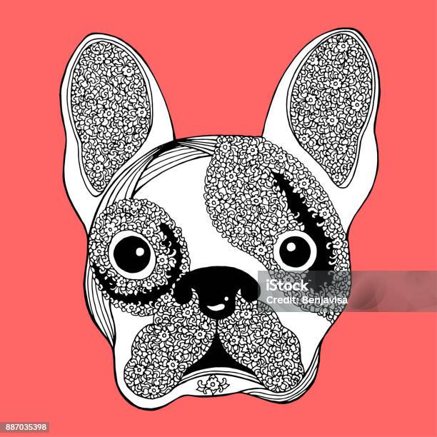 French Bulldog Sugar Skull Frenchie Cute Dog Day Of The Dead Vector Illustration Design Hand Drawn Stock Illustration - Download Image Now