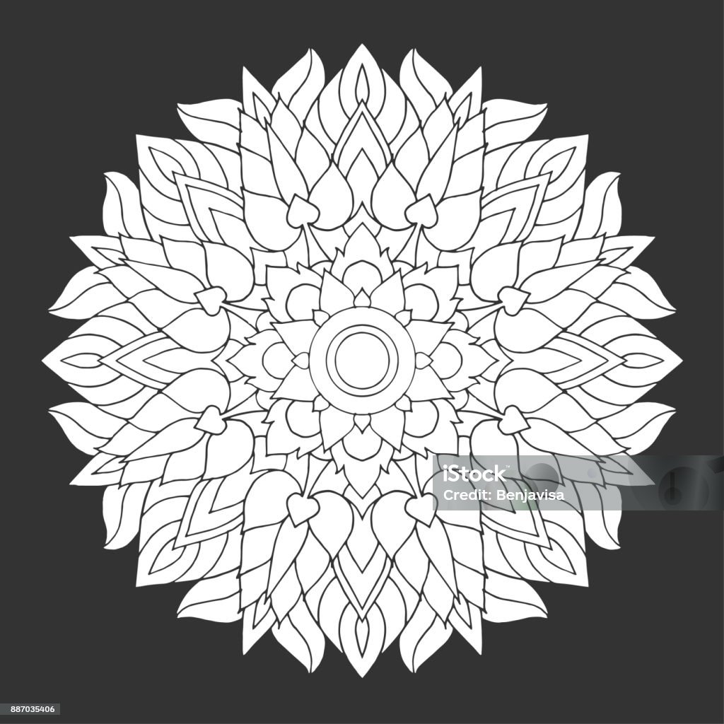 chakra mandala icon symbol, flower floral, vector hand drawn, illustration design concept sign drawing Coloring stock vector