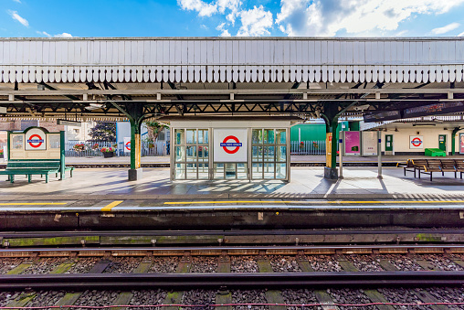 Chester-le-Street railway station, Durham, UK.  There are empty platforms.