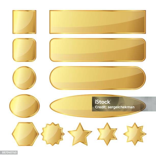 Set Of Golden Buttons Vector Illustration Stock Illustration - Download Image Now - Gold - Metal, Button - Sewing Item, Badge