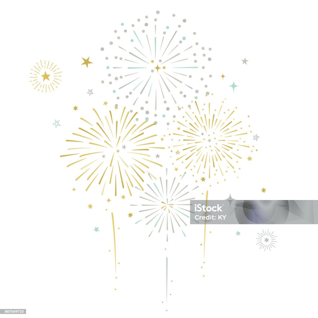 Feux d’artifice et étoiles vector illustration - clipart vectoriel de Nouvel an libre de droits