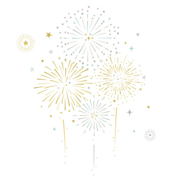 ilustrações de stock, clip art, desenhos animados e ícones de fireworks and stars vector illustration - new year