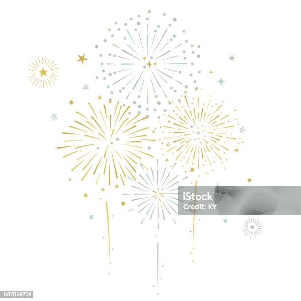 Fireworks And Stars Vector Illustration Stock Illustration - Download Image Now - New Year, Firework - Explosive Material, Vector