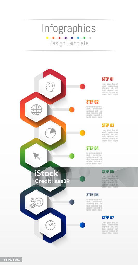 Infographic design elements for your business data with 7 options, parts, steps, timelines or processes. Vector Illustration. 6-7 Years stock vector