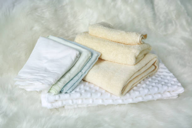 istock Children's towel on white fur. 887080996
