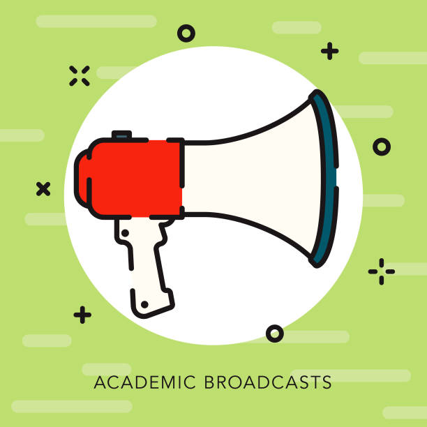 Megaphone Open Outline Education Icon A flat design/thin line education and schooling icon with small openings in the outlines to add some character. Color swatches are global so it’s easy to edit and change the colors. pep rally stock illustrations