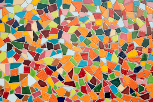 Detail of a multicolored glass mosaic.