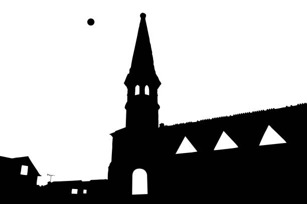 교회 및 태양 벡터-흰색 배경 - church spire stock illustrations