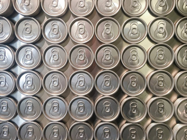 Collection of beer cans from above stock photo