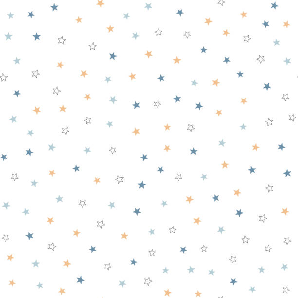 Repeated black, blue and brown stars on white background. Cute festive seamless pattern. vector art illustration