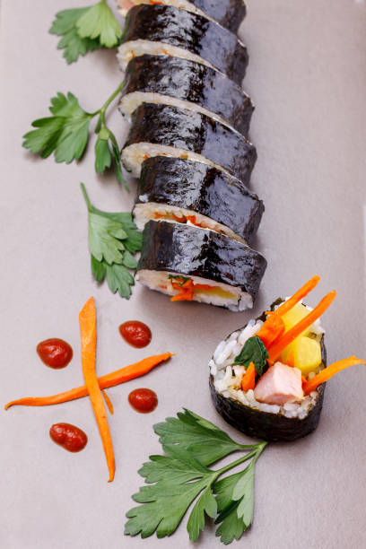 istock Close up overview of Korean kimbap. 887144612