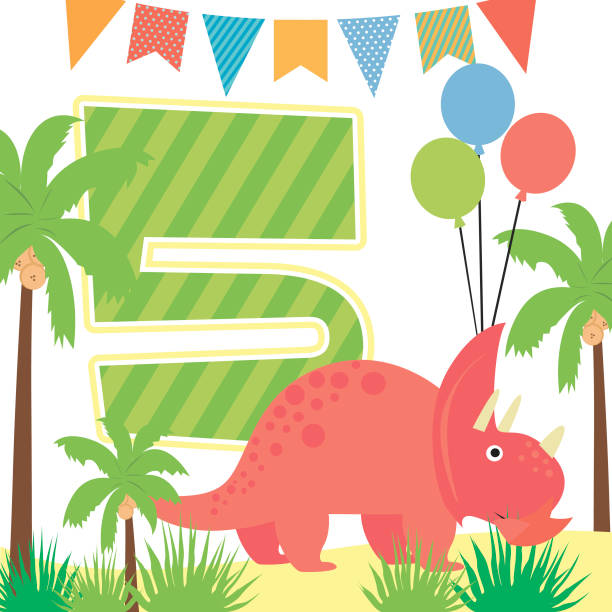 istock Happy Birthday card with fun dinosaur and nomber. Vector illustration 887147014