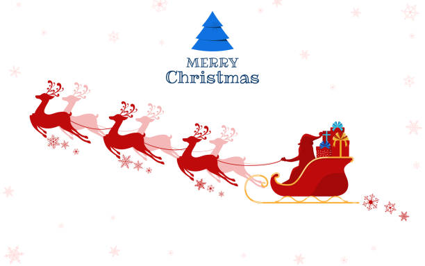 istock Red Silhouette. Santa claus flying with reindeer sleigh. 887147994