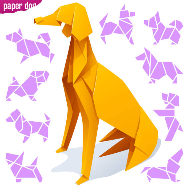 Origami paper dog vector art illustration