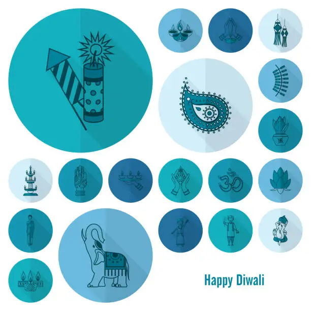 Vector illustration of Diwali. Indian Festival Icons