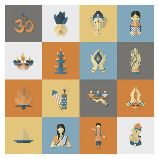 Vector illustration of Diwali. Indian Festival Icons