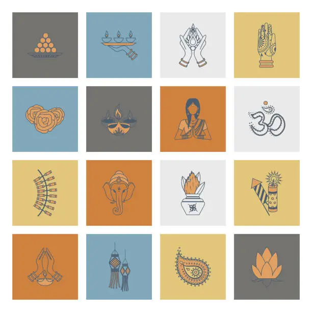 Vector illustration of Diwali. Indian Festival Icons