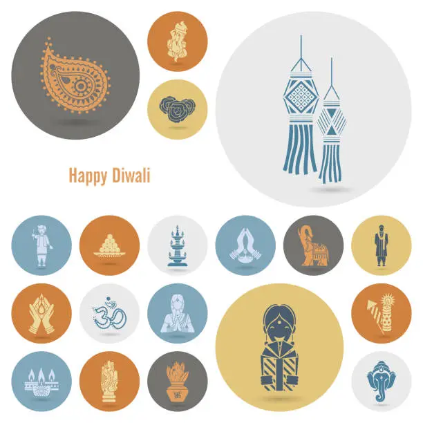 Vector illustration of Diwali. Indian Festival Icons