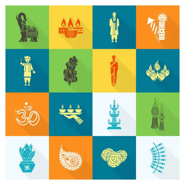 Vector illustration of Diwali. Indian Festival Icons