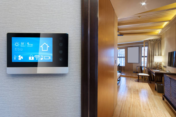 istock smart screen with smart home with modern bedroom 887164414