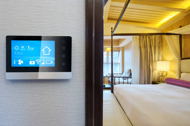 istock smart screen with smart home with modern bedroom 887167544