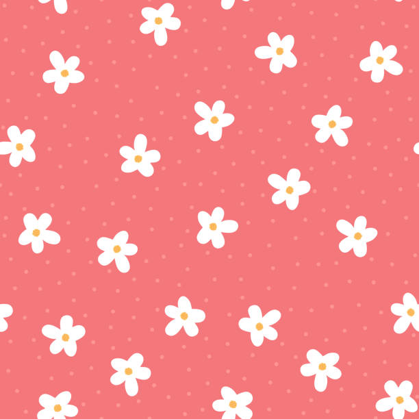 Cute flowers and round dots. Girly floral seamless pattern. vector art illustration