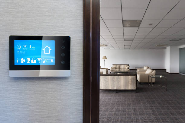 istock smart screen with smart home with modern living room 887178526