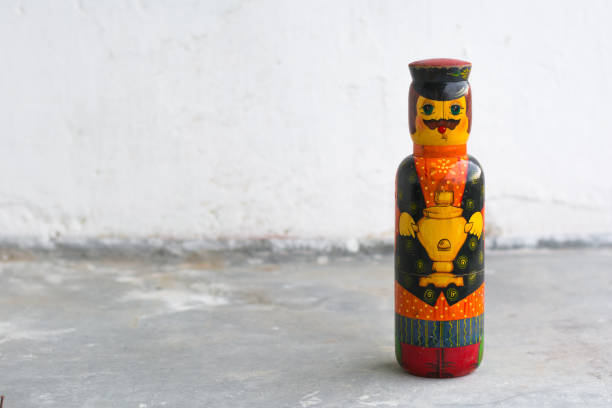 Handcraft wooden vintage russian nesting doll Handcraft wooden vintage 1957 year russian nesting doll korean doll stock pictures, royalty-free photos & images
