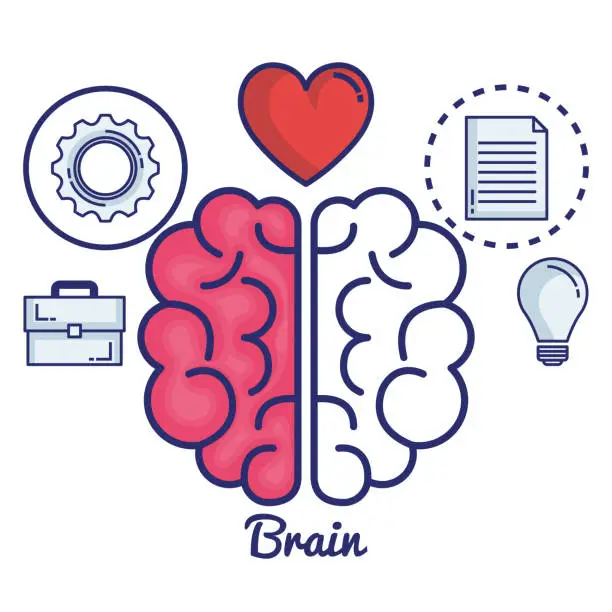 Vector illustration of creative brain set icons