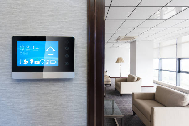 istock smart screen with smart home with modern living room 887206424