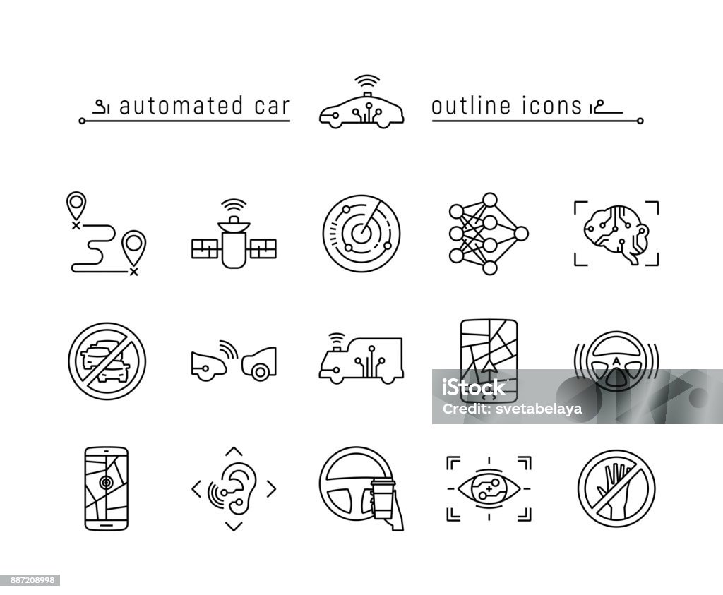 Jeu d’icônes de voiture automatisée contour - clipart vectoriel de Icône libre de droits
